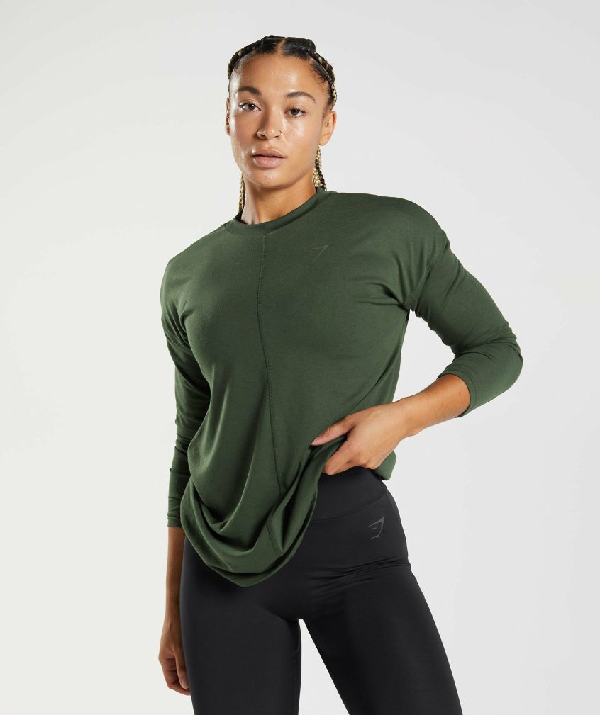 Women Gymshark  | Gs Power Long Sleeve T-Shirt Moss Olive